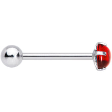 Load image into Gallery viewer, Red CZ Gem Smooth Hemisphere Barbell Tongue Ring
