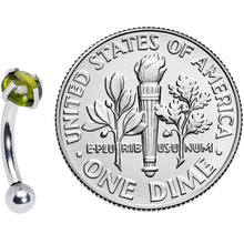 Load image into Gallery viewer, 16G 5/16 Green CZ Gem Internally Threaded Curved Eyebrow Ring
