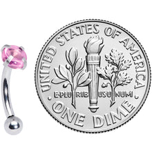 Load image into Gallery viewer, 16G 5/16 Pink CZ Gem Internally Threaded Curved Eyebrow Ring
