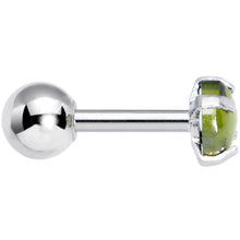 Load image into Gallery viewer, 16G 1/4 Green CZ Gem Smooth Hemisphere Cartilage Tragus Earring
