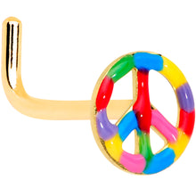 Load image into Gallery viewer, 18G 5/16 Gold Tone Rainbow Hippie Peace Sign L Shaped Nose Ring
