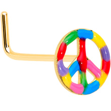 Load image into Gallery viewer, 20G 5/16 Gold Tone Rainbow Hippie Peace Sign L Shaped Nose Ring
