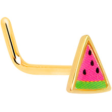 Load image into Gallery viewer, 20G 5/16 Gold Tone Watermelon L Shaped Nose Ring
