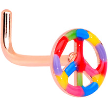 Load image into Gallery viewer, 18G 5/16 Rose Gold Tone Rainbow Peace Sign L Shaped Nose Ring
