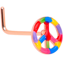 Load image into Gallery viewer, 22G 5/16 Rose Gold Tone Rainbow Peace Sign L Shaped Nose Ring

