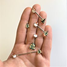 Load image into Gallery viewer, 14G 9/16 Red Gem Santa Christmas Tree Barbell Nipple Ring Set
