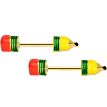Load image into Gallery viewer, 14G 9/16 Gold Tone Get to Work Pencil Barbell Nipple Ring Set
