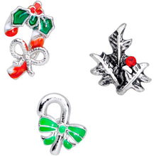 Load image into Gallery viewer, 16G 1/4 Holly Candy Cane Christmas Cartilage Tragus Set of 3
