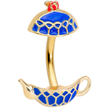 将图片加载到图库查看器，Gold Tone Blue Teapot Double Mount Belly Ring
