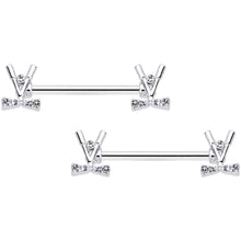 将图片加载到图库查看器，14G 9/16  Clear CZ Gem Crossed Golf Clubs Barbell Nipple Ring Set
