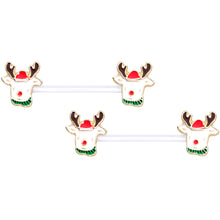 Load image into Gallery viewer, 14G 9/16 Bioplast Reindeer Christmas Barbell Nipple Ring Set
