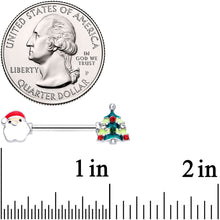 Load image into Gallery viewer, 14G 9/16 Red Gem Santa Christmas Tree Barbell Nipple Ring Set

