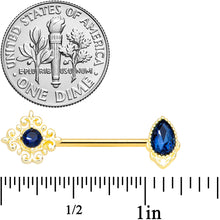 Load image into Gallery viewer, 14G 9/16 Blue Gem Gold Tone Noble Barbell Nipple Ring Set
