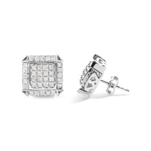 将图片加载到图库查看器，10K White Gold 1 1/10 Cttw Princess Diamond Composite and Halo Stud Earrings (I-J Color, I1-I2 Clarity)
