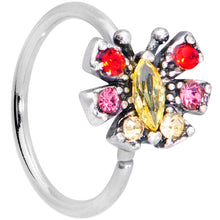 Load image into Gallery viewer, 20G 5/16 Red Yellow Gem Art Deco Butterfly Nose Hoop
