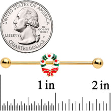 Load image into Gallery viewer, 14G Gold Tone PVD Christmas Wreath Industrial Barbell 38mm
