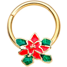 Load image into Gallery viewer, 16G 3/8 Gold Tone Poinsettia Christmas Hinged Segment Ring

