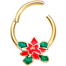 Load image into Gallery viewer, 16G 3/8 Gold Tone Poinsettia Christmas Hinged Segment Ring
