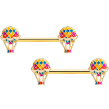 Load image into Gallery viewer, 14G 9/16 Gold Tone Red Hot Air Balloon Barbell Nipple Ring Set
