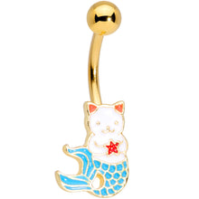 将图片加载到图库查看器，Gold Tone Blue Star Kitty Cat Mermaid Belly Ring
