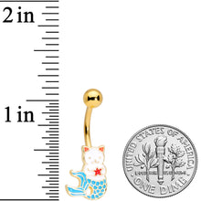 将图片加载到图库查看器，Gold Tone Blue Star Kitty Cat Mermaid Belly Ring
