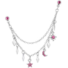 Load image into Gallery viewer, 16G 1/4 Pink Gem Moon Star Sun Dangle Cartilage Chain Earring
