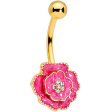 Load image into Gallery viewer, Clear Gem Gold Tone Pink Rose Reversible Belly Ring
