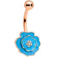 Load image into Gallery viewer, Clear Gem Rose Gold Tone Aqua Rose Reversible Belly Ring
