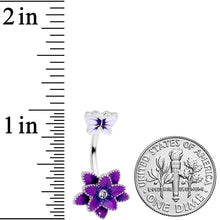 将图片加载到图库查看器，Clear Gem Purple Flower Butterfly Double Mount Belly Ring
