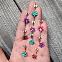 Load image into Gallery viewer, Clear Gem Aqua Flower Butterfly Double Mount Belly Ring
