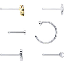 Load image into Gallery viewer, 20G 1/4 5/16 Clear CZ Gem Shell Nautical Hoop Nose Bone Set of 6
