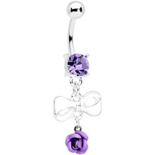 将图片加载到图库查看器，Purple Gem Bow Rose Flower Dangle Belly Ring
