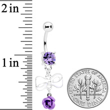 将图片加载到图库查看器，Purple Gem Bow Rose Flower Dangle Belly Ring
