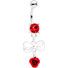 将图片加载到图库查看器，Red Gem Bow Rose Flower Dangle Belly Ring
