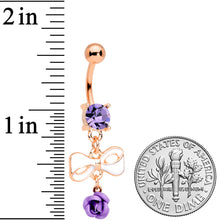 Load image into Gallery viewer, Purple Gem Rose Gold Tone Bow Rose Flower Dangle Belly Ring

