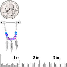 将图片加载到图库查看器，14G 1/2 Blue Purple Bead Feather Dangle Nipple Ring Set
