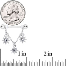 Load image into Gallery viewer, 14G 1/2 Clear Gem Trio Stars Chain Dangle Nipple Ring Set
