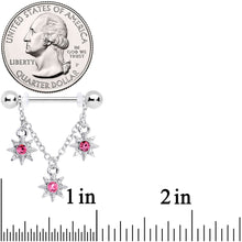 将图片加载到图库查看器，14G 1/2 Pink Gem Trio Stars Chain Dangle Nipple Ring Set
