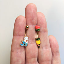 将图片加载到图库查看器，Gold Tone Blue Star Kitty Cat Mermaid Belly Ring
