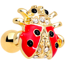 Load image into Gallery viewer, 16G 1/4 Clear Black Gem Gold Tone Ladybug Cartilage Tragus Earring
