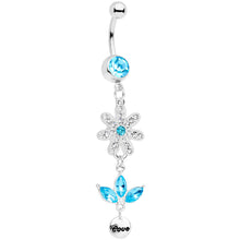Load image into Gallery viewer, Aqua Gem Flower Leaves Love Dangle Belly Ring

