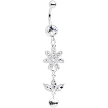 将图片加载到图库查看器，Clear Gem Flower Leaves Love Dangle Belly Ring
