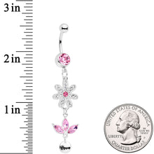 Load image into Gallery viewer, Pink Gem Flower Leaves Love Dangle Belly Ring
