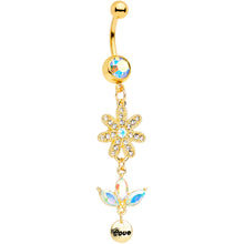 将图片加载到图库查看器，Aurora Gem Gold Tone Flower Leaves Love Dangle Belly Ring
