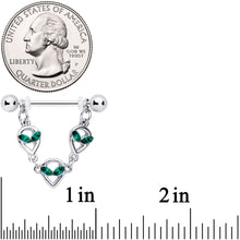 Load image into Gallery viewer, 14G 1/2 Green Gem Trio UFO Space Alien Dangle Nipple Ring Set
