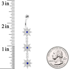 将图片加载到图库查看器，Clear Blue Gem Triple Star Dangle Belly Ring
