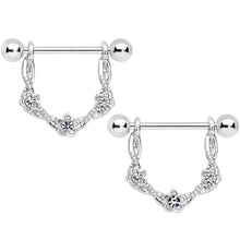 将图片加载到图库查看器，14G 3/4 Clear Gem Knotted Flower Dangle Nipple Ring Set
