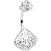 将图片加载到图库查看器，Clear Gem Nautical Scallop Shell Double Mount Belly Ring
