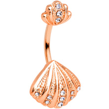 Load image into Gallery viewer, Clear Gem Rose Gold Hue Nautical Scallop Shell Double Mount Belly Ring
