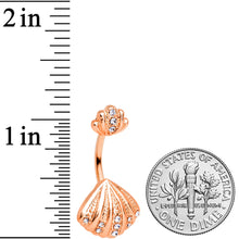 Load image into Gallery viewer, Clear Gem Rose Gold Hue Nautical Scallop Shell Double Mount Belly Ring
